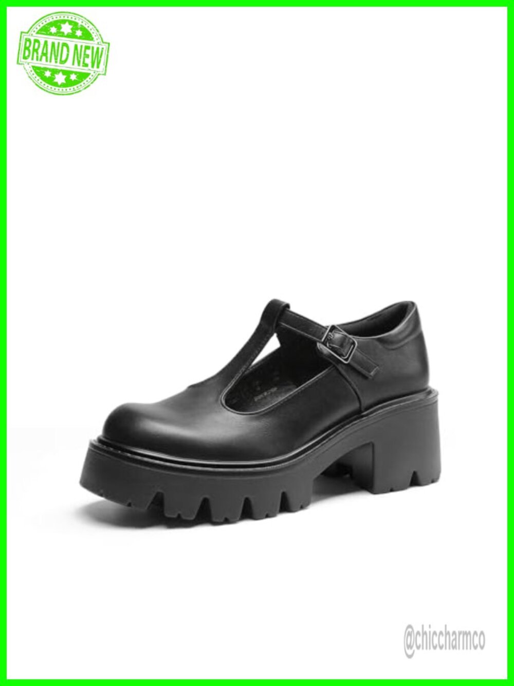 Women's T-Strap Mary Jane Pumps with Platform Heel Y2K Chunky Lug Sole Faux